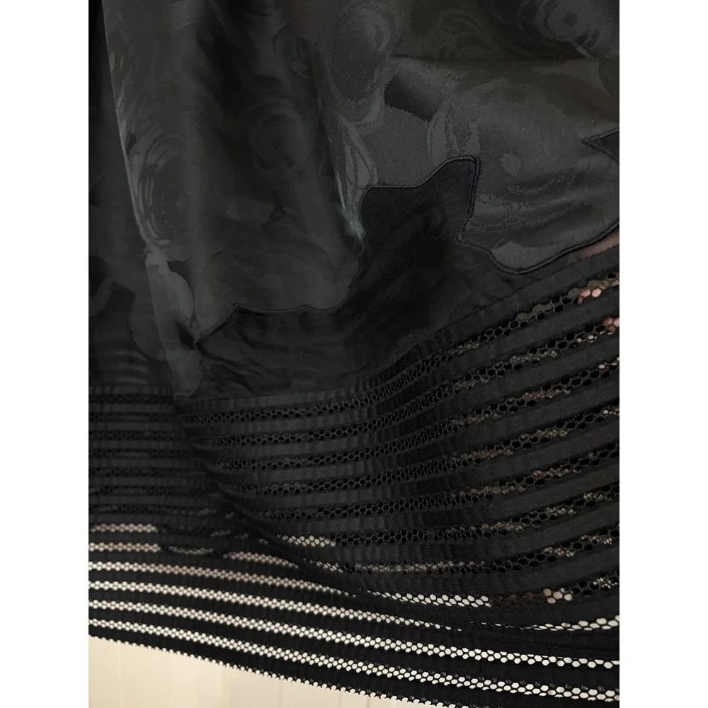 Sachin + Babi  Black Floral Jacquard Midi Skirt Mesh Hem Quiet Luxury Silk 4